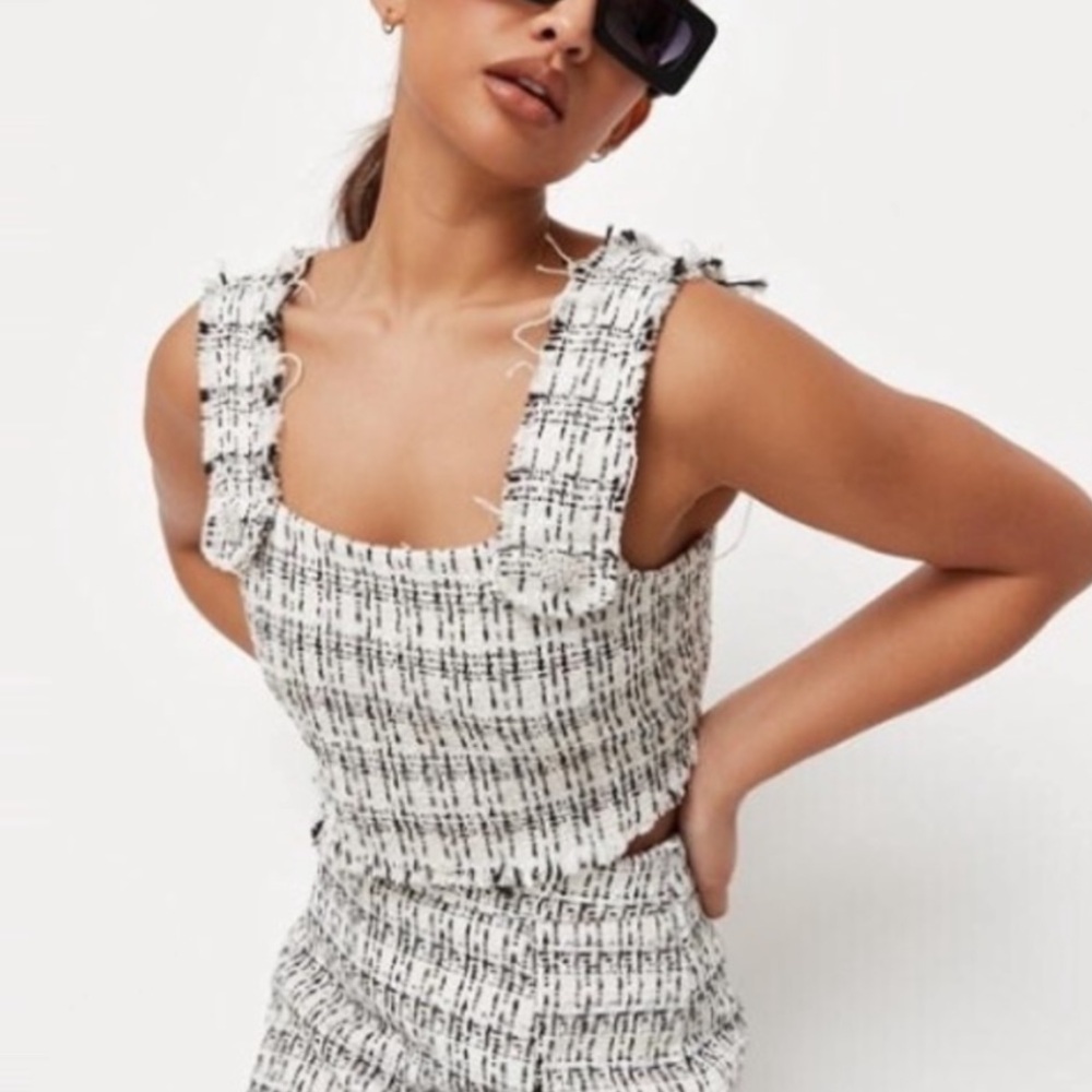 NWOT Missguided Boucle Tweed Crop Top with Diamanté Accent